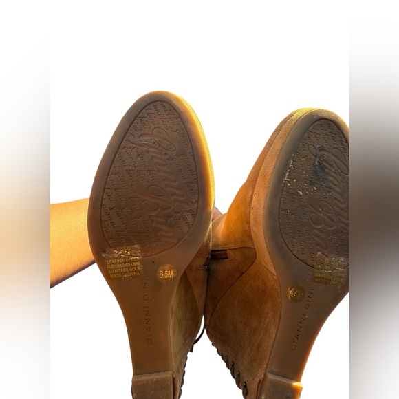 Gianni Bini Brown Suede Lace-Up Wedge Booties Size 8.5M Ankle Boots Corset Back - Picture 6 of 13